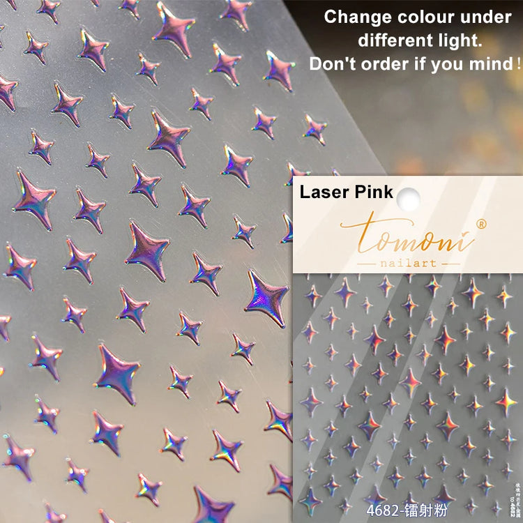 Punk Glitter Powder Blue Pink Star Charm Laser Silver Gold Starlight Rhinestones Moon DIY Nail Art Stickers Manicure Tool Decals