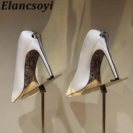 Vendita calda Scarpe da banchetto Décolleté da donna Scarpe eleganti con tacco alto in metallo Scarpe da ballo in pelle nera Scarpe da festa sexy autunnali per donna platinumshop