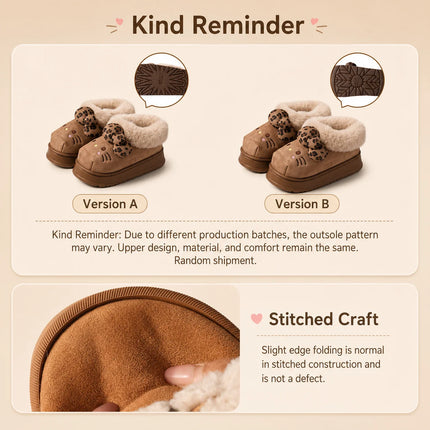 Sanrio Hello Kitty Winter Fleece Lined EVA Thick Mule Slippers Snowy Day Anti-Slip Warm Fleece Outdoor Slippers Women Snow Boots