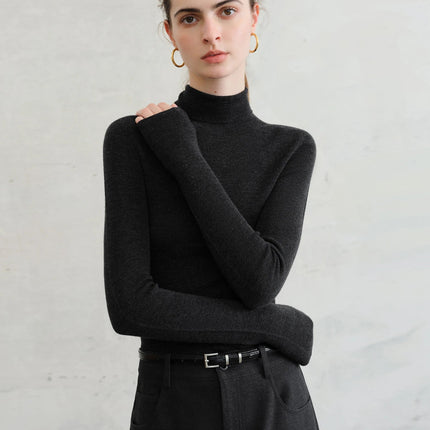 FSLE【Premium Series】German Biella Wool Autumn Super Fine Washable Seamless One-Piece Mock Neck Thermal Base Layer Shirt Women PlatiNum