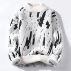 Men Round Neck Pullovers Long Sleeve Jumpers Print Knitted Sweater Slight Strech Regular Casual Simple Thick Winter 2025