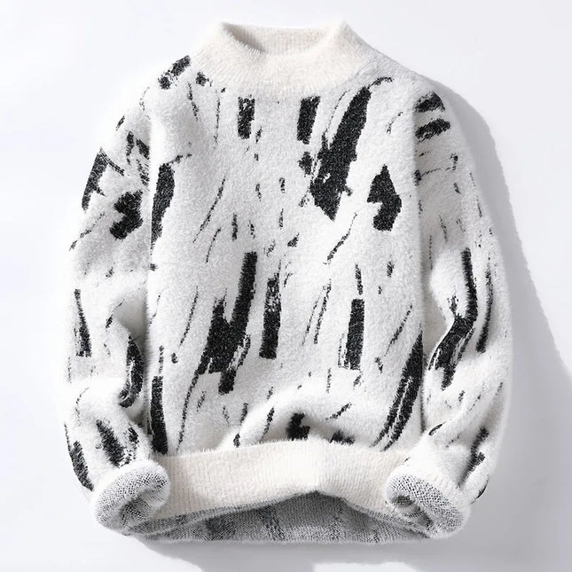 Men Round Neck Pullovers Long Sleeve Jumpers Print Knitted Sweater Slight Strech Regular Casual Simple Thick Winter 2025