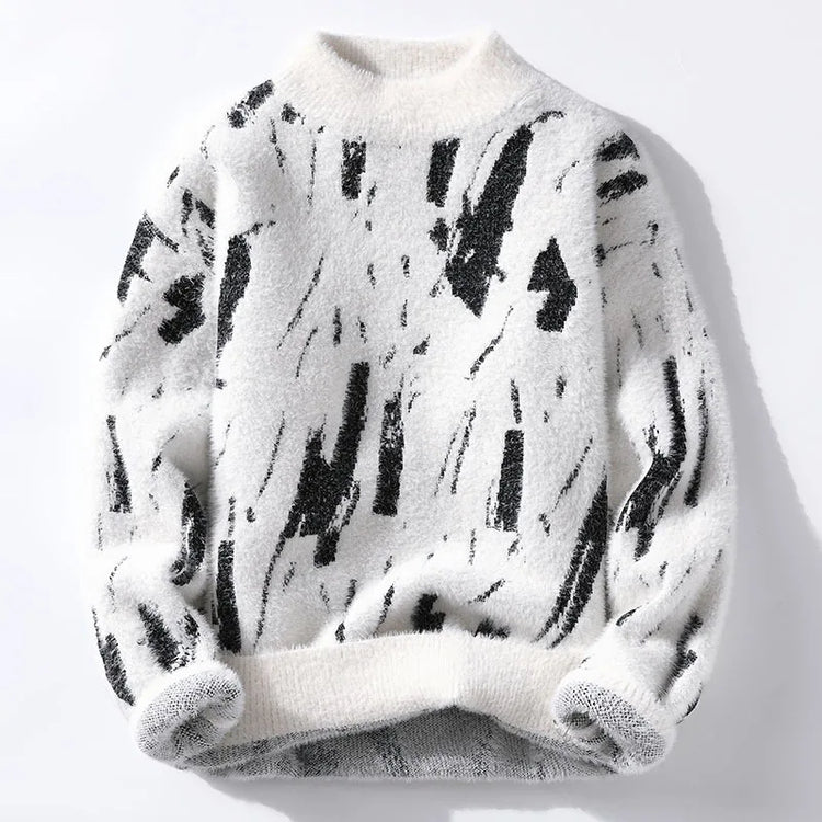 Men Round Neck Pullovers Long Sleeve Jumpers Print Knitted Sweater Slight Strech Regular Casual Simple Thick Winter 2025