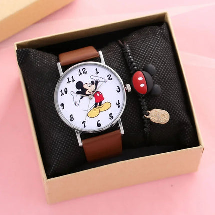 Nuovo set di braccialetti per orologi da donna Disney per bambini Confezione regalo Moda Topolino Orologi da cartone animato per bambini Bracciali da donna con scatola platinumshop