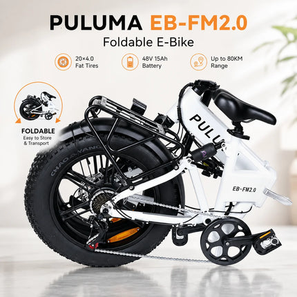 Bicicletta elettrica pieghevole PULUMA FM2.0 con motore da 500W, batteria rimovibile 48V15AH, pneumatici all-terrain da 20*4 pollici, e-bike da montagna per adulti, velocità 25-40km/h, freni a disco idraulici a 7 velocità,