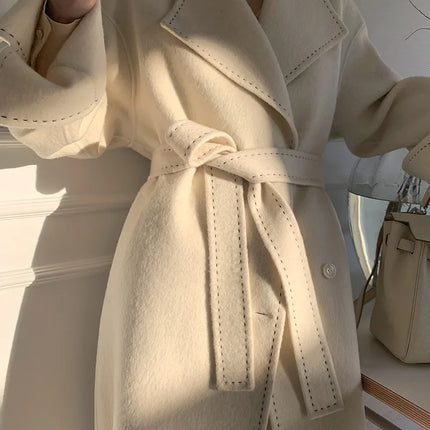 New Solid Korean Style Women Wool Coat Arch Needle Large Neck Versatile Fashion Texture Double Sided Trench Coats Female Winter