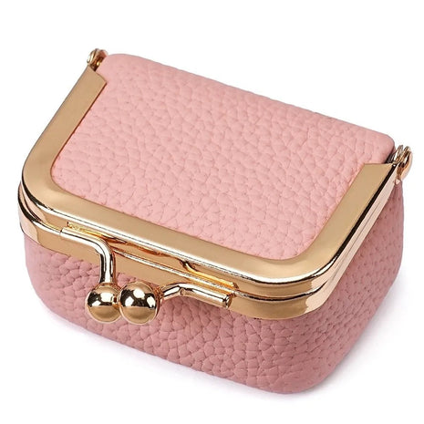Genuine Leather Kiss Lock Coin Purse Solid Color Multifunctional Leather Jewelry Bag Mini Square Small Item Bag Jewelry Storage PlatiNum