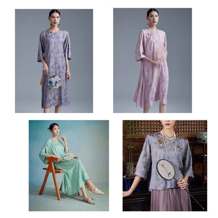 Tessuto jacquard con motivo peonia in rilievo bicolore al metro per gonne, pigiami, cucito, tessuto Hanfu stampato, delicato sulla pelle, sottile e morbido
