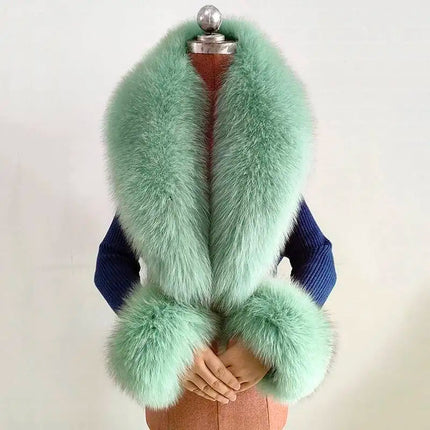 Real Fur Collar And Cuffs Set Winter Coat Accessories Women Fluffy Large Fur Shawl Neak Warm Fox Fur Scarf Furry Scarves Female
