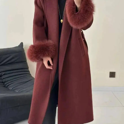 BJTZ Fox Fur Classic Long Double-Sided Pure Wool Coat For Women 2025 New Autumn Winter High-End Woolen Jacket