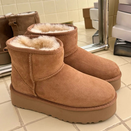 Classic Short Women's 2027 New Winter Warm Wool Thick Sole Genuine Leather And Fur Snow Boots