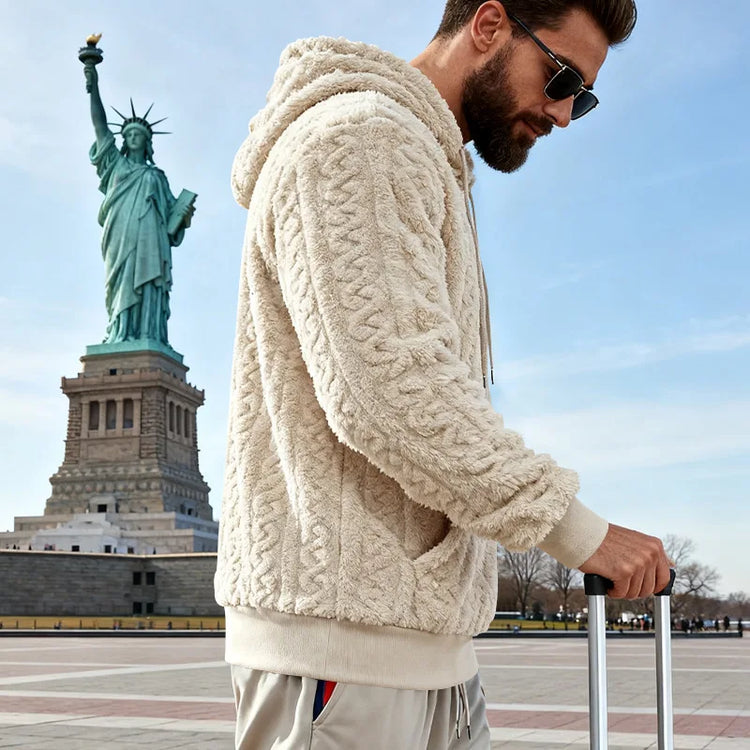 Cross-border Loose Men's Winter Retro Warm Double-Sided Velvet Casual Trend Hooded Pocket High Street Sweater
