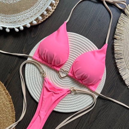Nuovo bikini bianco a tinta unita da donna, costume da bagno alla moda con lacci a vita bassa, set due pezzi platinumshop