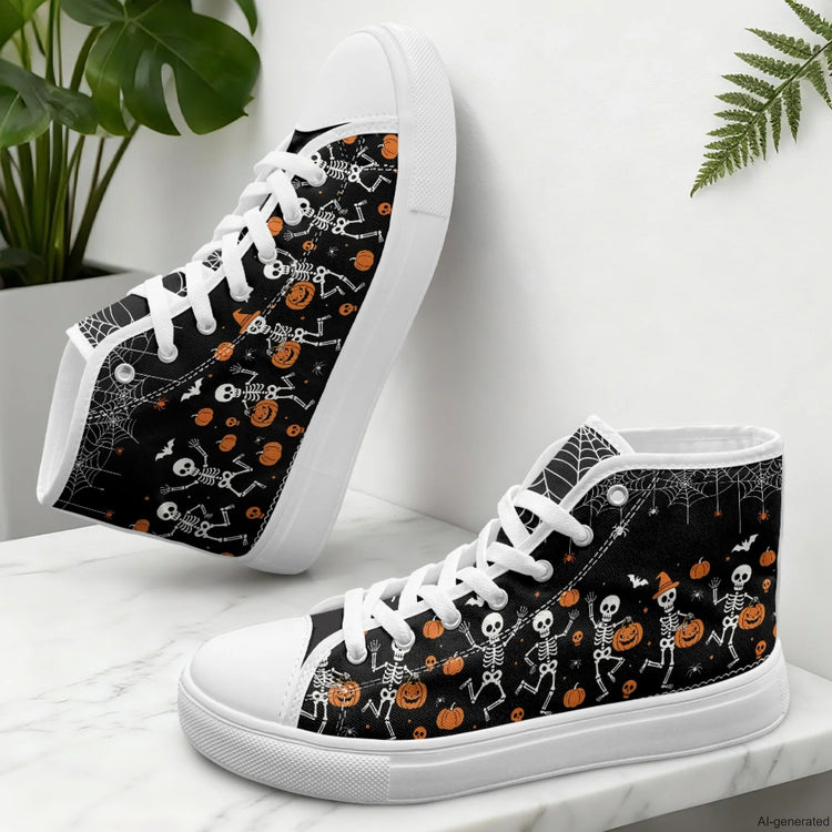 XIXIRIMIDO Red Canvas Sneakers Men New Canvas Sneakers Halloween Shoes Woman Comfortable High-Top Canvas Shoes Skull Pattern