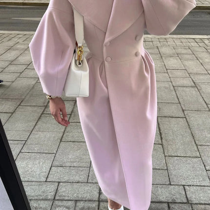 European American Retro Court Style Wool Coat, Long Length with Big Lapel & Lantern Sleeves, New Autumn Winter Outerwear