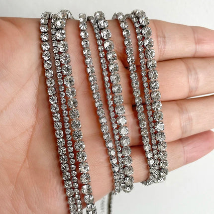 Stainless Steel Shiny Necklace For Men Women Gold Silver Color  Width 2/3/4MM Choker Necklaces With Rhinestones Jewelry Gifts PlatiNum