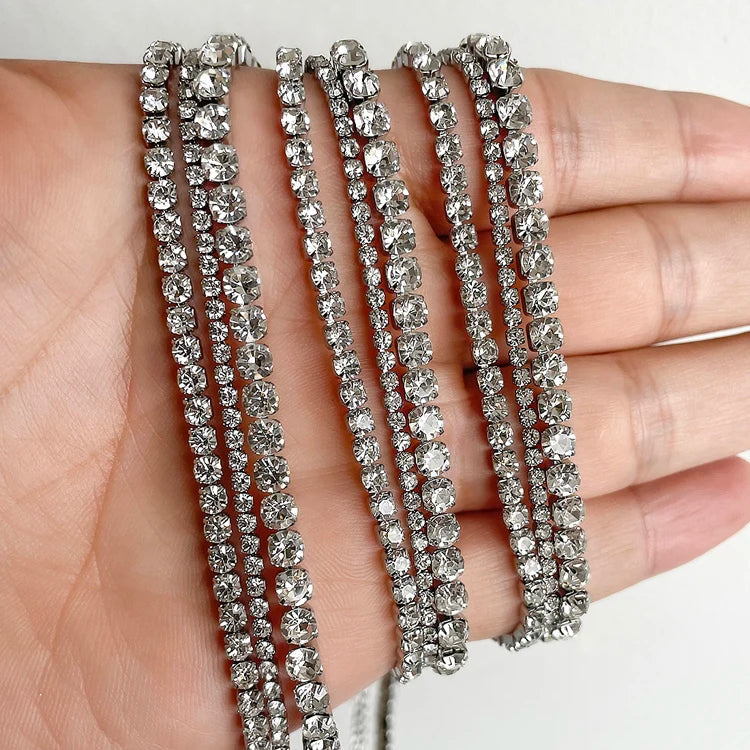 Stainless Steel Shiny Necklace For Men Women Gold Silver Color  Width 2/3/4MM Choker Necklaces With Rhinestones Jewelry Gifts PlatiNum