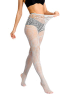 Collant in pizzo bianco da donna, calze a rete floreali retrò, calze lunghe trasparenti a vita alta per feste e cosplay