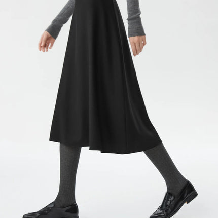 FSLE Office Lady Wool High Waisted A-line Skirt for Women Thickened Medium Length 2024 Winter New Women Casual Skirts 24FS14642 PlatiNum