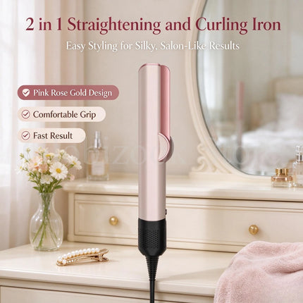 Hair Straightener Hot Air Flat Iron 2 In 1 Styling Tool Negative Ion Hair Curler Adjustable Temperature For Salon Home Hair Styling Gift For Women