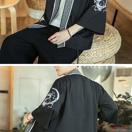 Japan Samurai Shirt uomo ricamato Kimono giapponese manica corta Cardigan uomo estate sottile moda Casual Yukata Cardigan Top uomo