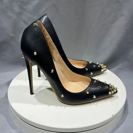 Spike rivetti scarpe da sposa per feste a punta tacchi alti 10cm Sexy bocca superficiale singole scarpe per tutte le stagioni donna taglia grande 35-45 platinumshop