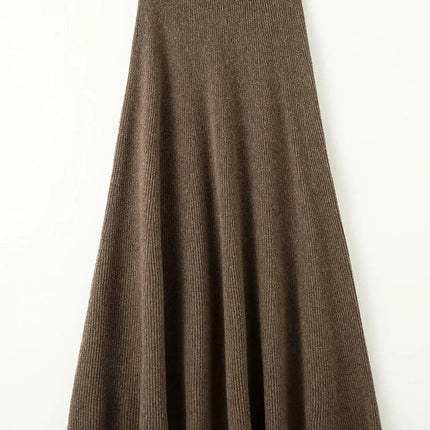Chic New Women 100% Merino Wool Knitted A Line Skirt Solid Color Autumn Winter High Waist Preppy Style Soft Wool Midi Skirt PlatiNum