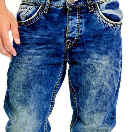 European American Jeans Men's Autumn New Slim Elastic Trousers Fashionable Vintage Wash Denim Pants Male Streetwear