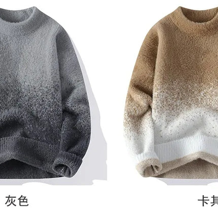 Imitation Mink Sweater for Men's Gradient Knitted Sweater for Couples Round Neck Thickened Warm Casual Pullover