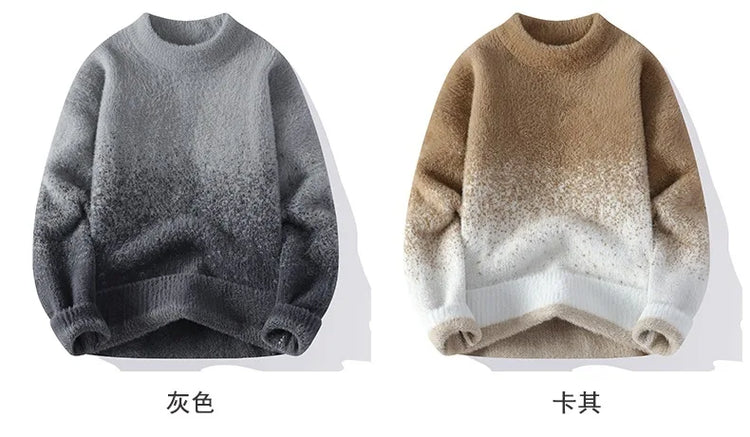 Imitation Mink Sweater for Men's Gradient Knitted Sweater for Couples Round Neck Thickened Warm Casual Pullover