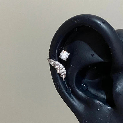 1pcs Silver Color Wing 316L Stainless Steel Ear Bone Nail for Women New Fashion Full of Rhinestone Earrings Accessories for Ear PlatiNum