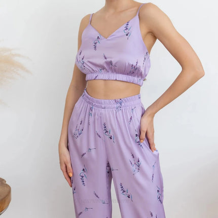 Set da 4 pezzi pigiameria da donna in raso di seta pigiama Set estivo con scollo a v cinturino da notte pigiama Homewear Fox Animal Flower Print Clothes