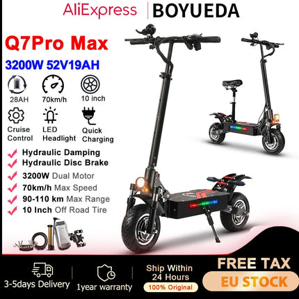 BOYUEDA S5 6000W Scooter Elettrico Doppio Motore 60V38AH 120KM Gamma 85KM/H NFC Smart App Luci RGB 11 Pollici Fuoristrada Per Adulti EScooter