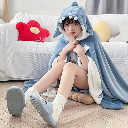 Super Soft Cozy Shark Blanket Shark Shawl Hood Wearable Blanket Shark Shawl Cape Type Hooded Robe with Hood Shark Blanket Hoodie