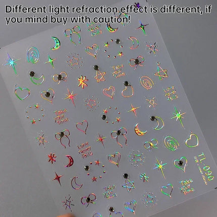 Punk Glitter Powder Blue Pink Star Charm Laser Silver Gold Starlight Rhinestones Moon DIY Nail Art Stickers Manicure Tool Decals