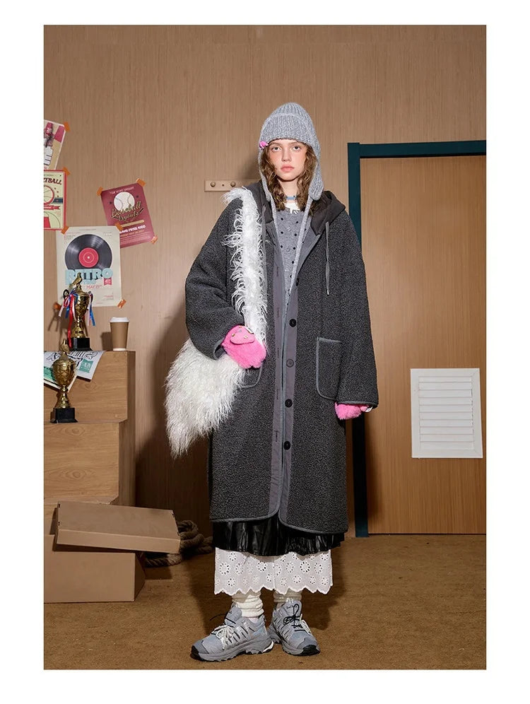 2025 New Lazy Style Oversized Women's Long Hooded Coat Cozy British Trench Jacket With Drawstring For Winter Casual Chic Fashion