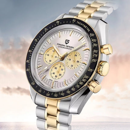 Nuovo Orologio da Uomo PAGANI DESIGN Gold Moon 2026, Cronografo Sportivo al Quarzo VK63, con Vetro Zaffiro AR, Impermeabile, Luminoso, in Acciaio Inossidabile, Lunetta in Ceramica, Regalo