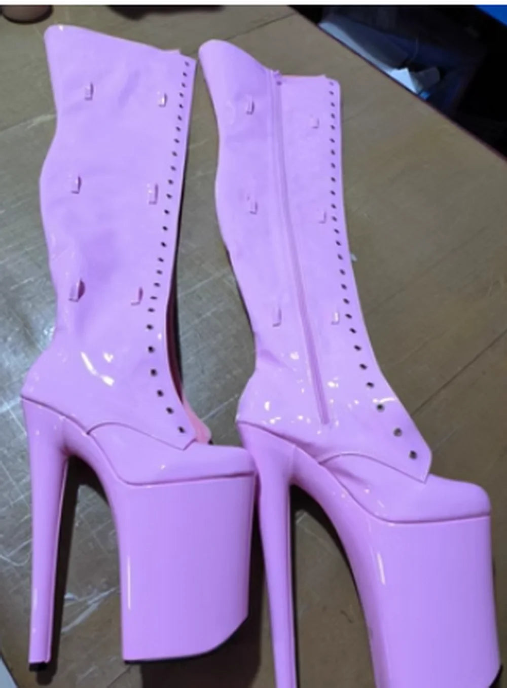 CACA 26cm Extreme High Heels Women Thigh High Boots,Fetish Platform Booties,Buckles Botas,Men Cosplay Shoes,Black,Red,Dropship