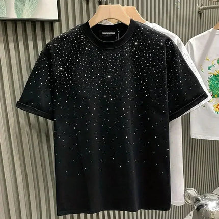 New Luxury Men's T-shirt Hot Diamond Printed Half Sleeve Fashion Round Neck Casual Summer High-end Men Tops T Shirts PlatiNum