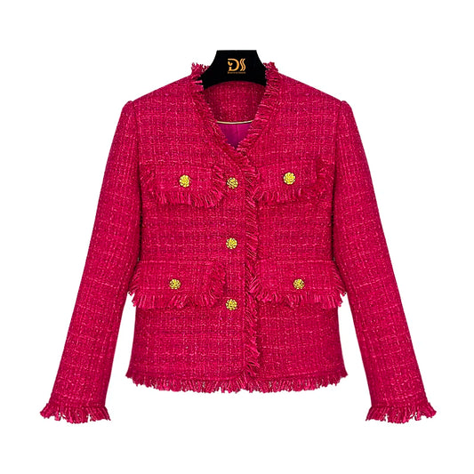 2025 new V-neck fashionable, elegant, comfortable, high-end design tweed jacket