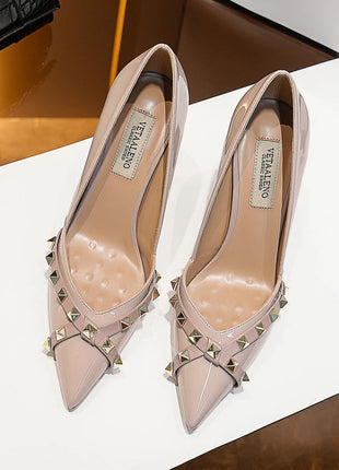 【Misurati la lunghezza dei piedi prima di ordinare】Scarpe da donna con tacco a spillo sottile e punta a punta con rivetti, scarpe eleganti da festa 120-CHC-33 platinumshop