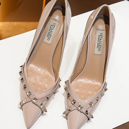 【Misurati la lunghezza dei piedi prima di ordinare】Scarpe da donna con tacco a spillo sottile e punta a punta con rivetti, scarpe eleganti da festa 120-CHC-33 platinumshop