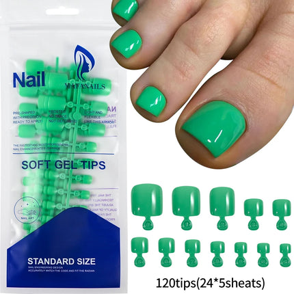 120pcs/Box French Tip Press-On Toenails Pink Color System Square Shape Foot Nails Short Length Glossy Finish False Toe Nails Set