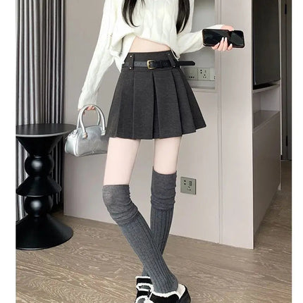 Autumn and Winter 2025 New High-waisted A-line Skirt College Style Sweet Versatile Woolen Pleated Skirt PlatiNum