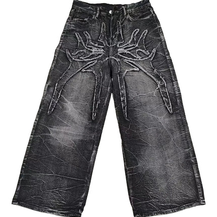 Y2K Retro Oversize Baggy Pantaloni lavabili unisex Phantom Jeans Uomo High Street Spider Toppa ricamata Hip Hop Streetwear Gotico