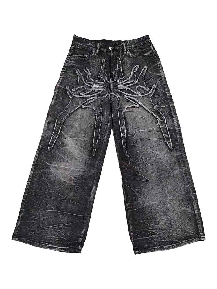 Y2K Retro Oversize Baggy Pantaloni lavabili unisex Phantom Jeans Uomo High Street Spider Toppa ricamata Hip Hop Streetwear Gotico