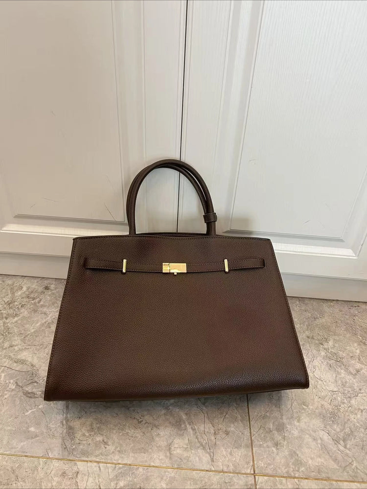 Borsa a mano di lusso in pelle martellata con chiusura in metallo, manico rigido, borsa professionale per affari e cerimonie