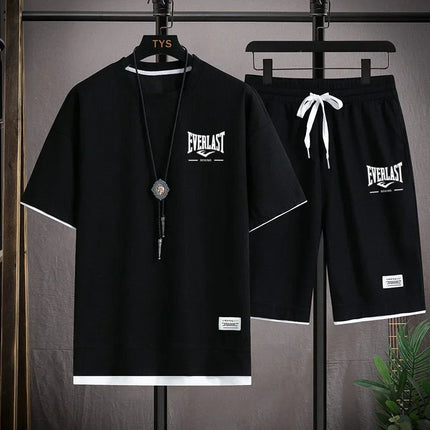 Men's Summer Outfit High Quality Round Neck Men's T-shirt 2-Piece Shorts Set Quick Dry Running Leisure.