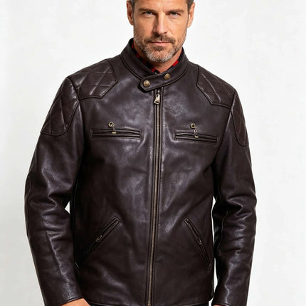 Genuine Leather Jacket Men Black Biker Coat Warm Windproof Snap Collar Zip Pockets Vintage Motorcycle Jacket Autumn Winter