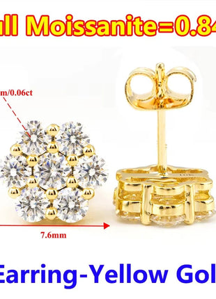 Moissanite Stud Earrings for Women Luxury Women Full Moissanite Stud Earrings Flower D Color Women's Moissanite Set Jewerly PlatiNum